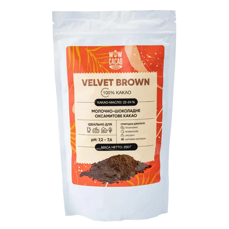 Какао-порошок 100% Какао WOW Cacao VELVET BROWN, 250 г